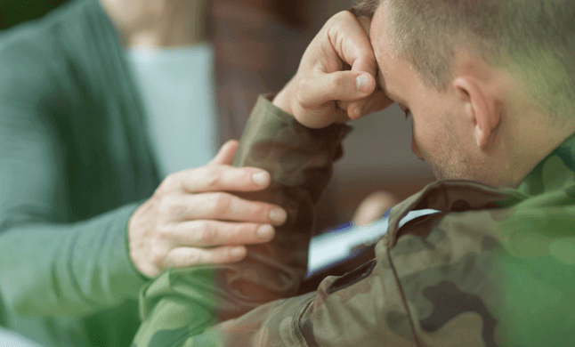 Veteran man in counseling for PTSD and substance abuse